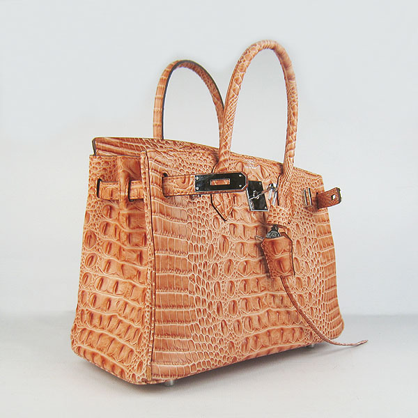 Replica Hermes Birkin 30CM Crocodile Head Veins Bag Orange 6088 On Sale